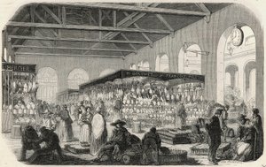 Quai des Augustins: Marche de la Vallee - Incisione in "Tableau-de-Paris" di Edmond Texier
