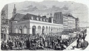 Quai des Augustins: Marche de la Vallee - Incisione in "Tableau-de-Paris" di Edmond Texier