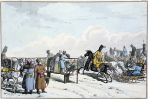 Corsa di carri e cavalli in Russia - incisione da Unknown artist