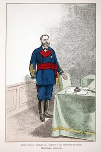 Raoul Rigault (1846-1871), delegato della Comune alla ex prefettura di polizia. Acquaforte a colori, per illustrazione 
