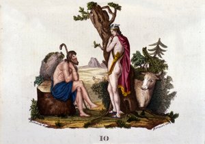 Rappresentazione di Argo e Io, trasformata in mucca da Mercurio. Tavola tratta dal 