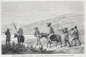 Richard Francis Burton, esploratore britannico (1821-1890), e i suoi compagni in Africa. Disegno che illustra l