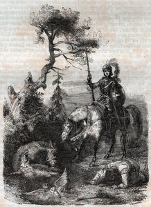 Ruggiero usa lo scudo incantato - incisione del 1851 da 