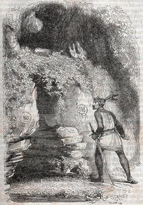 Orlando trova le figure di Medoro e Angelica - incisione del 1851 da "Orlando furioso" (XVI secolo) di Ludovico Ariosto, edizione tradotta dall