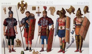 Costumi di gladiatori romani e guerrieri. Cromolitografia del XIX secolo da Unknown artist