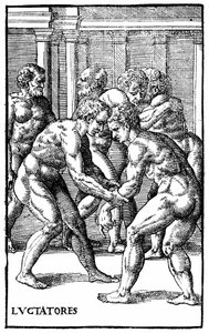 Lottatori romani - in "Hieronymi Mercurialis de Arte Gymnastica", edizione di Venezia da Unknown artist