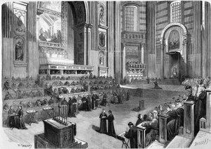 Roma 1869, prima riunione del Concilio ecumenico del 1869 tenutasi il 9 dicembre nella parte destra del transetto della Chiesa di San Pietro da Unknown artist