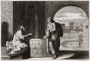 Bibbia di Royaumont, Nuovo Testamento: Cristo e la Samaritana al Pozzo. Gesù Cristo converte una donna samaritana. Illustrazione del 1811. da Unknown artist
