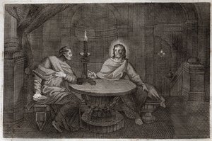 Bibbia di Royaumont, Nuovo Testamento: Nicodemo va a trovare Gesù Cristo di notte. Illustrazione del 1811 da Unknown artist