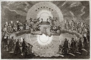 Bibbia di Royaumont, Nuovo Testamento: Cielo aperto. Un trono appare circondato da un leone, un bue, un uomo e un