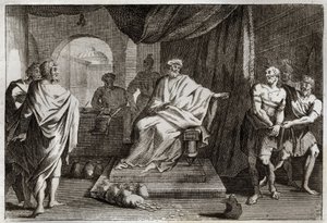 Bibbia di Royaumont, Nuovo Testamento: Parabola dei talenti. Un padrone punisce uno dei suoi servi che ha nascosto il denaro che gli aveva dato. Illustrazione del 1811 da Unknown artist