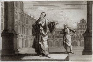 Bibbia di Royaumont, Nuovo Testamento: Parabola del Fariseo e del Pubblicano, che andarono a pregare al Tempio. Illustrazione del 1811. da Unknown artist
