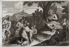 Bibbia di Royaumont, Nuovo Testamento: Sermone della montagna. Gesù Cristo sceglie dodici apostoli tra i suoi discepoli e pronuncia il Sermone della Montagna. Illustrazione del 1811.