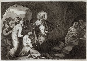 Bibbia di Royaumont, Nuovo Testamento: La resurrezione di Lazzaro da parte di Gesù Cristo. Illustrazione del 1811 da Unknown artist
