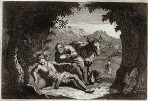 Bibbia di Royaumont, Nuovo Testamento: La parabola del Buon Samaritano. Il Samaritano si ferma per soccorrere l