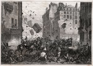 Rue Saint-Antoine durante le Trois-Glorieuses (luglio 1830) - Rivoluzione del 1830 combattimenti sulle barricate in Rue Saint-Antoine nel 1830 da Unknown artist