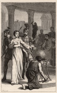 Santa Blandina - Santa Blandina (martire 177) rifiuta di sacrificare agli idoli - incisione in "Le Donne Illustri di Francia" di Oscar Havard - 1886 da Unknown artist