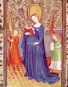 Santa Cecilia circondata da due angeli musicisti. Miniatura tratta da 