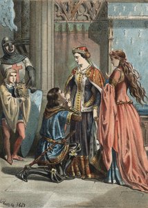 San Luigi (1214-1270), re di Francia, e sua madre Bianca di Castiglia (1188-1252). incisione del 1881 in "El Culto de la Hermosura" di Juan Justo Huguet, Molinas Hermanos editores