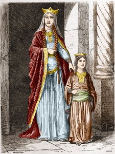 Santa Batilde (o Batilde, Bathylle, Beaudour) (626-680), regina dei Franchi con Clotario. Incisione in "Histoire De France En Cent Peintures di Paul Lehugeur" 1891 da Unknown artist