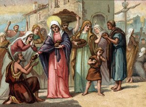 Santa Genoveffa (422-502), patrona di Parigi della carestia. Cromolitografia intorno al 1890 da Unknown artist