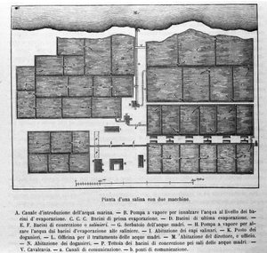 Produzione di sale: piano di una salina con due macchine da Unknown artist