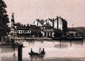 Regione del Salzkammergut, Austria: vista del casinò di Gmunden. in "Il mondo illustrato 168 vedute". Non datato (fine XIX secolo) da Unknown artist