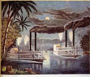 Scena di navigazione in barca sul fiume Mississippi negli Stati Uniti. XIX secolo. Parigi, Arti Decorative da Unknown artist