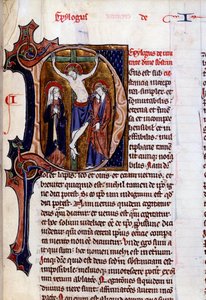 Scena di crocifissione in una lettera iniziale (lettera D). Miniatura in Speculum historiale di Vincent De Beauvais (XII secolo) da Unknown artist