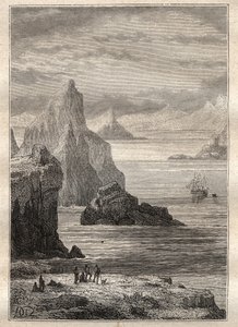 Secondo viaggio (1772-1775) del capitano James Cook (1728-1779): vista del Canale di Natale, Terra del Fuoco - illustrazione tratta da 