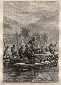 Secondo viaggio (1772-1775) del Capitano James Cook (1728-1779): i nativi avevano abbastanza fiducia per avvicinarsi e scambiare (Nuova Caledonia) - illustrazione tratta da 