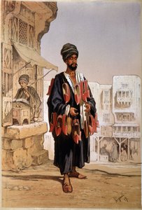 Venditore di pantofole e fumatore di narghilè in Egitto da Unknown artist