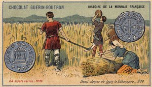 Serie Histoire de la Monnaie Française pubblicata da Chocolat Guérin Boutron. Mezzo denaro di Luigi il Pio nell