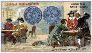 Serie Histoire de la Monnaie Française pubblicata da Chocolat Guérin Boutron. Luigi XIII Moneta d