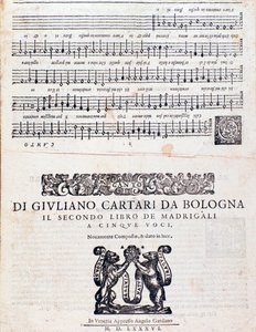 Pagina di spartito dei Madrigali (2° libro) di Giuliano Cartari di Bologna