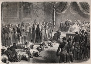 Gli ambasciatori del Siam strisciano verso la famiglia imperiale francese durante un