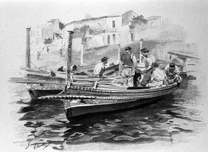 Pescatori siciliani della regione di Lipari. Incisione del XIX secolo da Unknown artist