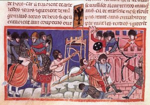 Assedio di una città fortificata. Miniatura da un codice sui fatti di Giulio Cesare (101 a.C.-44 a.C.) XIV secolo Venezia, Biblioteca Marciana da Unknown artist