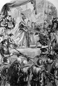 Sir Francis Drake (1540-1596), navigatore inglese fu nominato cavaliere dalla regina Elisabetta I nel 1581. Incisione