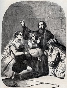 Sir Thomas More (Morus) (1478-1535) e sua figlia Margaret e bambini in prigione