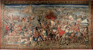 Sesta guerra italiana (1521-1526): rappresentazione della Battaglia di Pavia il 24/02/1525, che vide la sconfitta di Francesco I contro Carlo V. Arazzo. Napoli. Museo Nazionale di Capodimonte da Unknown artist