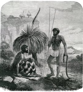 Cacciatori di serpenti in Australia. Incisione 1868 da Unknown artist