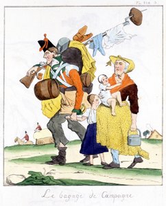 Soldato inglese delle campagne contro Napoleone imbarazzato dalla moglie e dai figli - in "Museo della caricatura" di E. Jaime, ed. Delloye, Parigi da Unknown artist