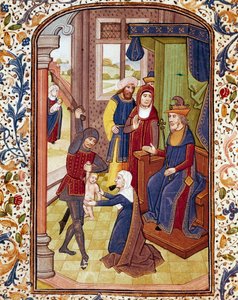 Il giudizio di Salomone (due donne pretendono di essere la madre dello stesso bambino) (miniatura da un manoscritto del XV secolo) da Unknown artist