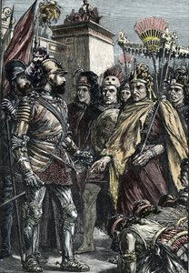 Conquista spagnola del Messico: incontro tra Hernan Cortes e Montezuma II nel 1519 da Unknown artist