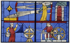 Laboratorio di filatura. Fac simile di una vetrata della Cattedrale di Amiens - in "Storia della pittura su vetro" di Ferdinand de Lasteyrie