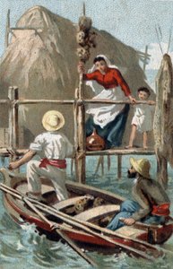 Pescatori di spugne a Cuba. Cromolitografia della fine del XIX secolo da Unknown artist