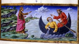 San Pietro: Pesca sul Lago di Tiberiade. Miniatura del XV secolo. Milano, Biblioteca Trivulziana