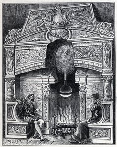 Vapore e calore solare: camino Eolipyl, sistema di macchina a vapore e reazione originariamente progettato da Erone di Alessandria (80 a.C.). Incisione in "La Nature" da Unknown artist