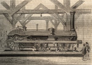 Modello di locomotiva a vapore, sistema Crampton chiamato Thomas Russell Crampton. Incisione del 1856 da Unknown artist